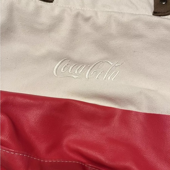 vintage mini Coca-Cola tote bag red white Coke Rare Unused Leather Bottom - Picture 2 of 6